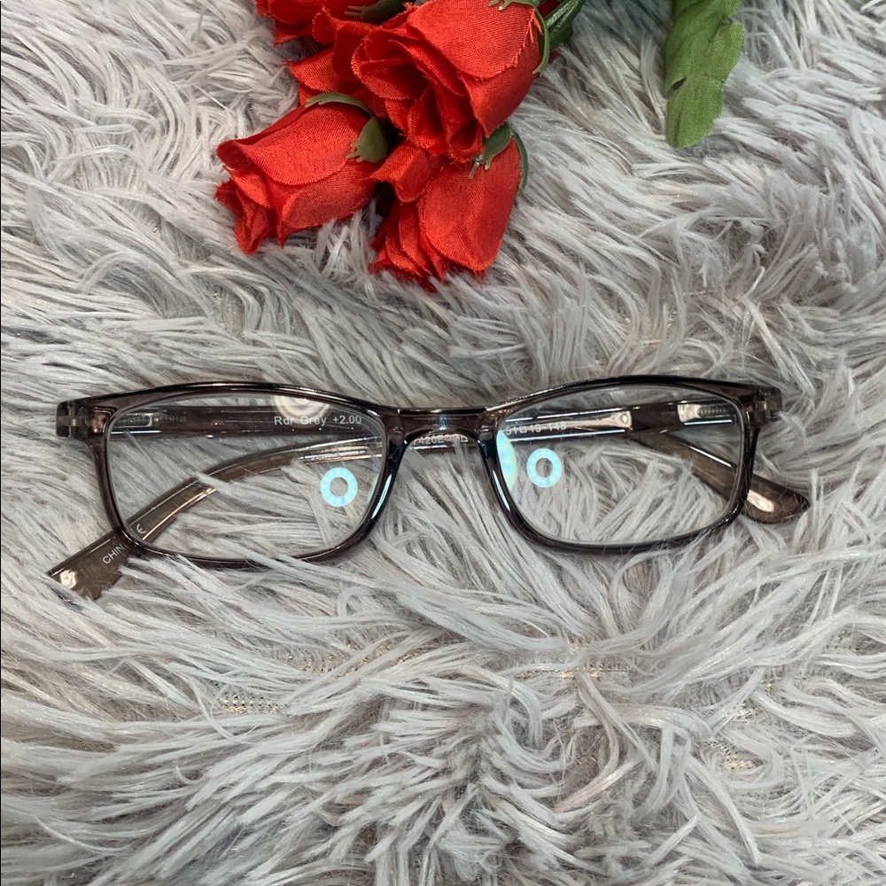 🌹Rdr Grey Vintage Unisex Clear Smoky Grey Rectangle Reading Glasses +2.00